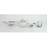 AN 18TH CENTURY WORCESTER BLUE AND WHITE STRAIGHT SIDED MUG painted with the Walk in the Garden