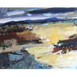 HAMISH MACDONALD (SCOTTISH 1935-2008)  LANDSCAPE WITH BOAT  Mixed media, signed lower right, 32 x