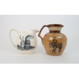 A ROYAL DOULTON STONEWARE COL. BOGEY WHISKY WATER JUG with applied thistle decoration to neck and