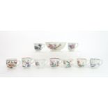 ASSORTED 18TH CENTURY CUPS including Worcester, Bow, Liverpool, Limehouse and a Liverpool bowl