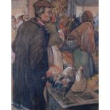 GEORGE LESLIE HUNTER (SCOTTISH 1877-1931) THE FLOWER MARKET, NEW ORLEANS Watercolour, white chalk