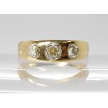 AN EARLY HAMILTON & INCHES THREE STONE RING gypsy set with estimated approx 0.75cts of old cut