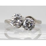AN 18CT & PLATINUM TWIN STONE DIAMOND RING set with estimated approx 1.45cts of brilliant cut