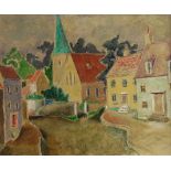 WILLIAM CROSBIE RSA RGI (1915-1999) THE GREEN TOWER  Oil on board, signed lower left, inscribed,