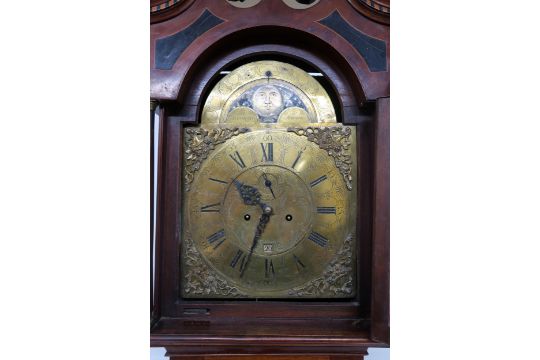 A GEORGIAN MAHOGANY CASED GRANDFATHER CLOCK with brass face, roman numerals, lunar phase dial( - Image 3 of 10