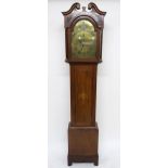 A GEORGIAN MAHOGANY CASED GRANDFATHER CLOCK with brass face, roman numerals, lunar phase dial(