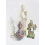 A blanc de chine figure of Guanyin, another, a double gourd imari vase and a satsuma figure of a man