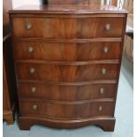 A 20th century mahogany serpentine front five drawer chest, 99cm high x 78cm wide x 50cm deep