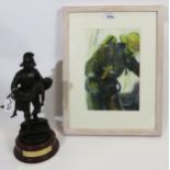 A bronzed composite figure of a Fireman carrying a young girl, with brass presentation plaque