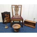 A mixed lot to include a Georgian mahogany chair, mahogany inlaid panel, teak single drawer desk