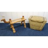 A mixed lot to include a Victorian ottoman stool (def), another upholstered stool, modern camel seat