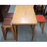 A 20th century fold over dining table and two kitchen stools (3) Condition Report:Available upon
