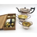 A selection of EPNS including a four piece tea set, cased fruit knives, a small collection of