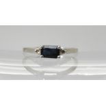 A platinum sapphire and diamond ring, size N, weight 2gms Condition Report:Available upon request
