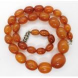 A string of butterscotch amber coloured beads, length 40cm, weight 22gms Condition Report: