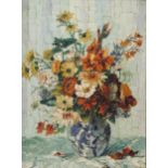 BRITISH SCHOOL Mixed flowers in a vase, signed, oil on canvas, 80 x 60cm Condition Report: