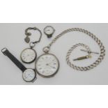 A silver fob chain, with a silver pocket watch the movement engraved J. G. Graves Sheffield, dated
