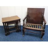 A 20th century mahogany metamorphic parker knoll chair/occasional table and an oak nest of three