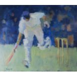 LAURIE T FORRESTER (BRITISH 1956-2006) CRICKETER Oil on panel, signed lower left, dated (19)97, 38 x