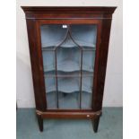 A Victorian mahogany glazed single door corner cabinet, 152cm high x 85cm wide x 44cm deep Condition