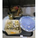 A Persian enamelled plate, brass door handles and other items Condition Report:Not available for