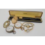 A 9ct cased ladies Rotary watch head,  a silver cased half hunter pocket watch, and a gold plated