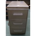 A mid 20th century steel three drawer typists filing cabinet, 80cm high x 45cm wide x 60cm deep