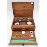 VICTORIAN ARTISTS WATERCOLOUR PAINT BOX with lift out tray and various divisions, 29cm wide
