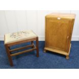 An early 20th century Whytock & Reid satin maple single door bedside cabinet and an upholstered