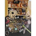 A jewellery box full of vintage costume jewellery to include a spider brooch, acrylic and titanium