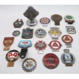 A QUANTITY OF CAR BADGES Hollands Patent Duplex road maps, binoculars, etc Condition Report: