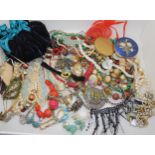 A large collection of fashion jewellery and statement necklaces and two compacts Condition Report: