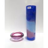 A Jane Charles pastel glass cylindrical vase and an art glass dish Condition Report:Available upon