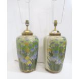 A pair of satsuma vase lamps decorated with irises Condition Report:Available upon request