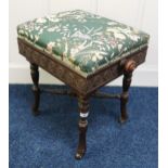 A Victorian mahogany "H. Smith Maker Glasgow" adjustable piano stool with floral upholstered seat