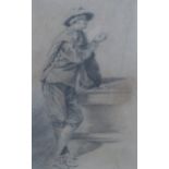 MANNER OF FRANCIS HAYMEN Gentleman resting on a ledge, pencil, 28 x 18cm Condition Report: