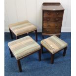 A 20th century mahogany bow front chest of four drawers and a Parker Knoll nest of three stools (