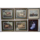 A lot of seven framed prints including rural and hunting scenes (one def) (7) Condition Report: