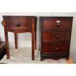 A contemporary single drawer bedside table and another similar three drawer bedside chest (2)