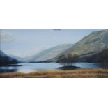 IAN MCNAB (SCOTTISH b.1944) LOCH SCENE  Oil on board, signed lower right, dated (19)98, 27 x 58cm,