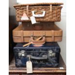 A 20th century Sirram wicker picnic hamper and three travel cases (4) Condition Report:Available