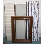 A lot of three contemporary upholstered room dividers and a stained pine picture frame (4) Condition