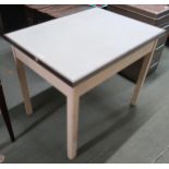 A 20th century Formica topped kitchen table and a brown Rexine upholstered tubular steel framed
