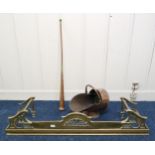 An early 20th century brass fire fender, copper coal hod and a copper hunting horn (3) Condition