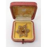 A 14k gold pearl set Edwardian flower pendant brooch, diameter 3.3cm, weight 5gms Condition Report: