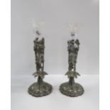 A pair of silver plated vases with glass inserts Condition Report:Available upon request