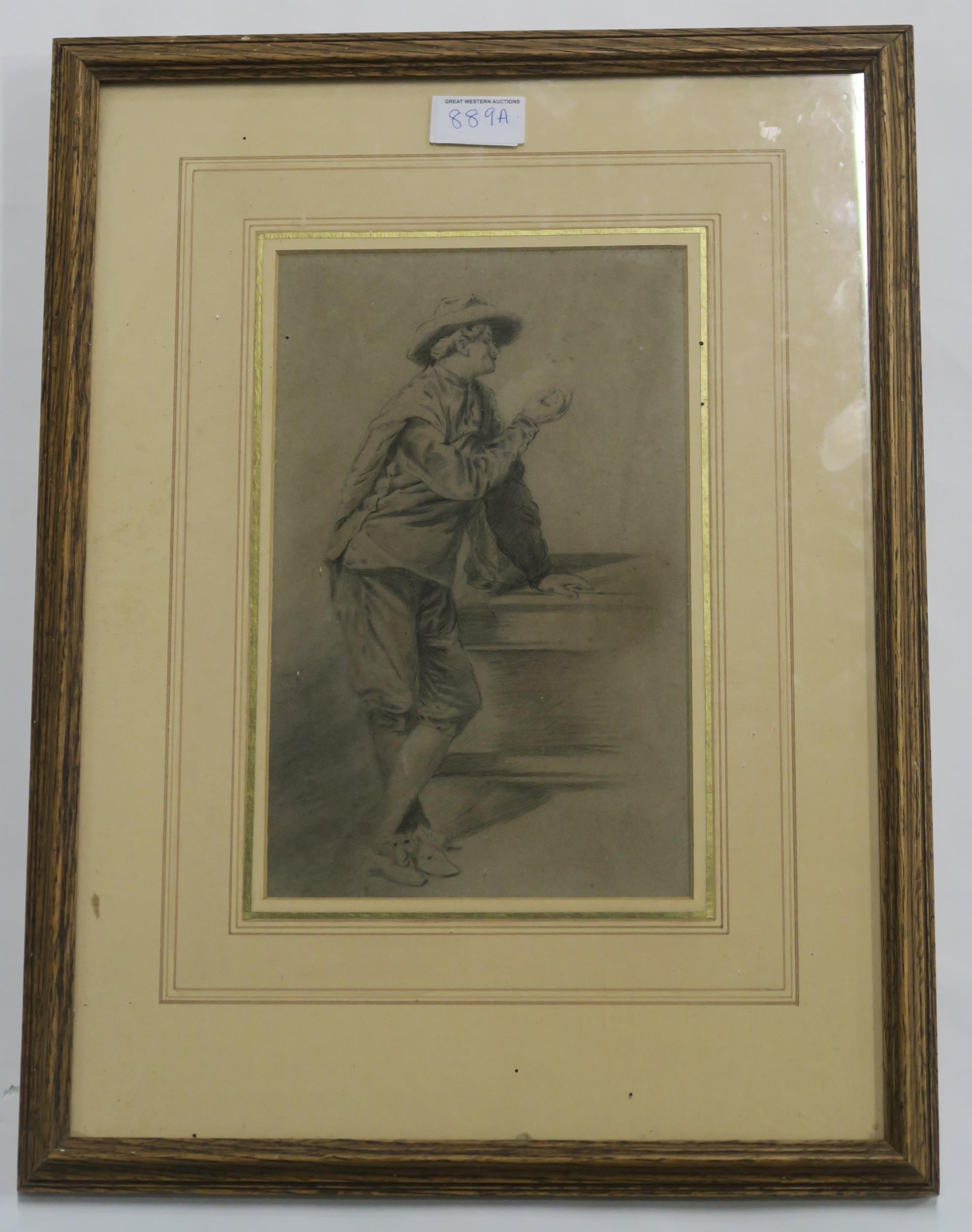 MANNER OF FRANCIS HAYMEN Gentleman resting on a ledge, pencil, 28 x 18cm Condition Report: - Bild 2 aus 2