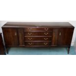 A 20th century mahogany sideboard with four central drawers flanked by cabinet doors, 84cm high x