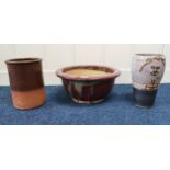 A 20th century stoneware bowl and two 20th century stoneware vase's (3) Condition Report:Available