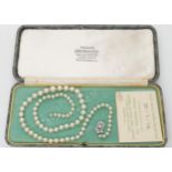 A string of cream pearls with nice lustre, with a 9ct white gold pearl set clasp, length 50.5cm